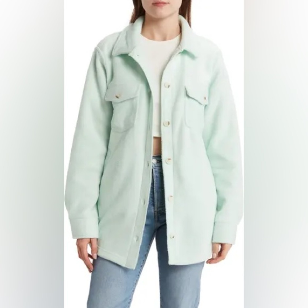 THREAD & SUPPLY Polar Fleece Shacket Light Sage NEW